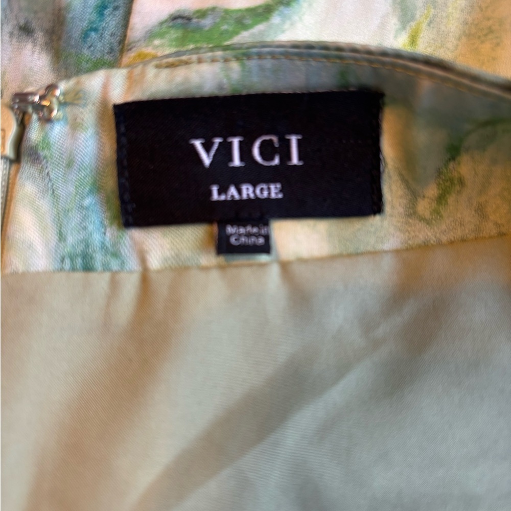 Vici Green Satin Printed Satin Cut Out Maxi Tie Back Midi Formal Dress Large - Picture 5 of 5